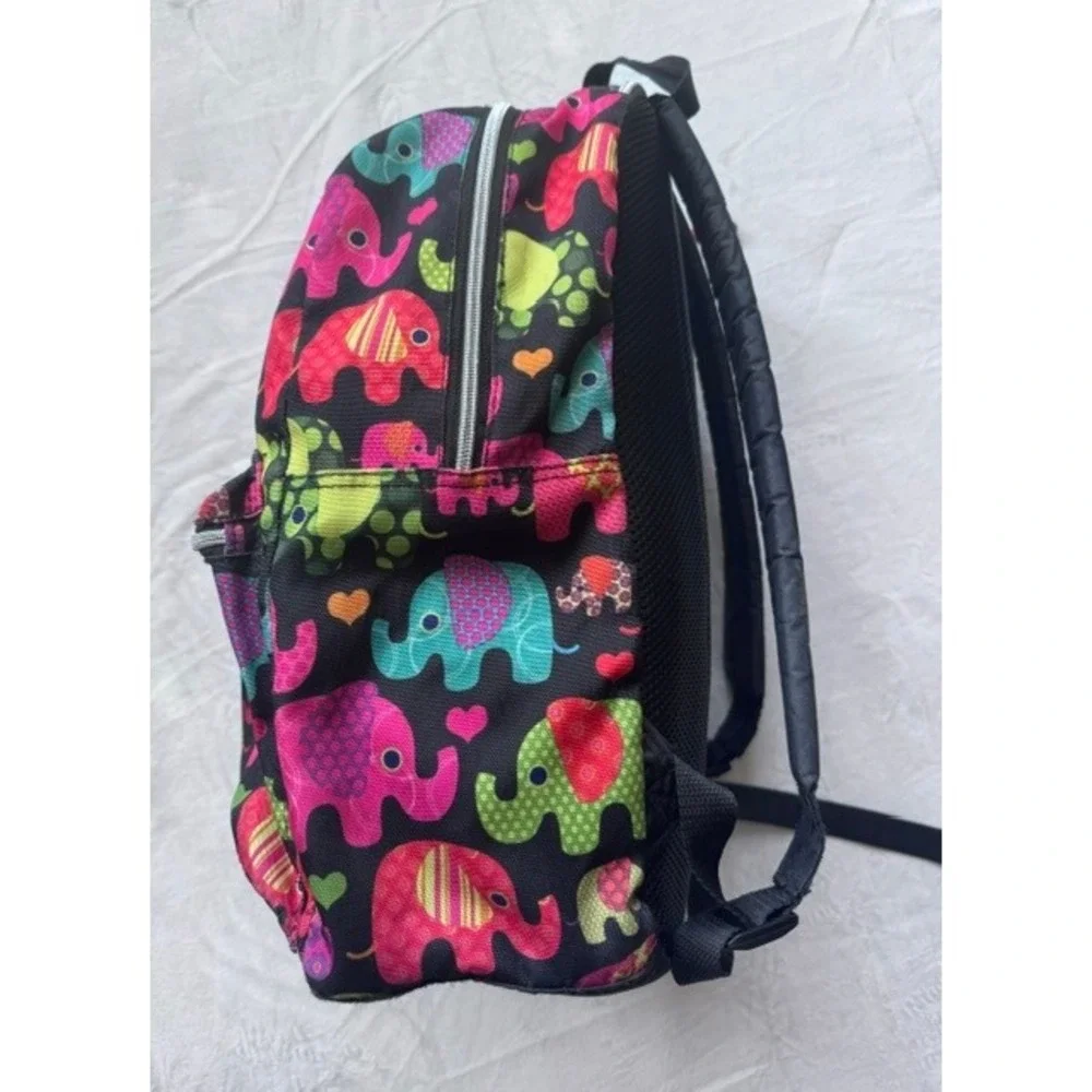 FAB Starpoint Elephant Print Backpack Multi-Color School Bag Black Canvas F277